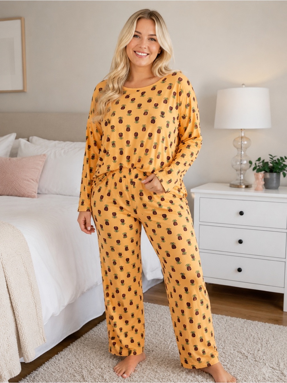 Leveret Pineapple Pajama Set XL 100% Cotton Long Sleeve Lounge Sleepwear